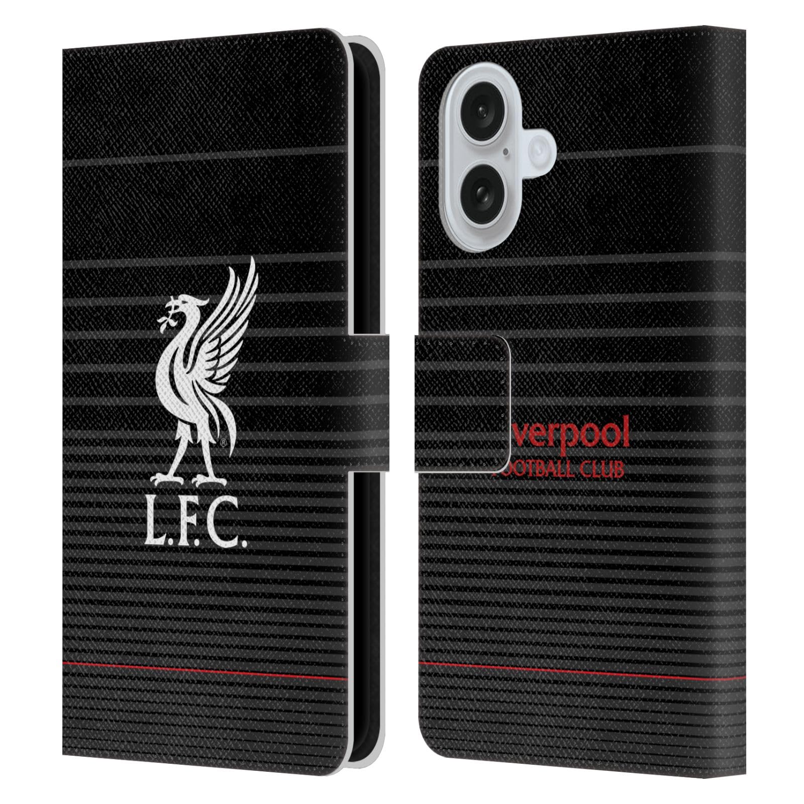 Head Case Designs Officially Licensed Liverpool Football Club White On Black Kit Liver Bird Leather Wallet Case Compatible With Apple iPhone 16
