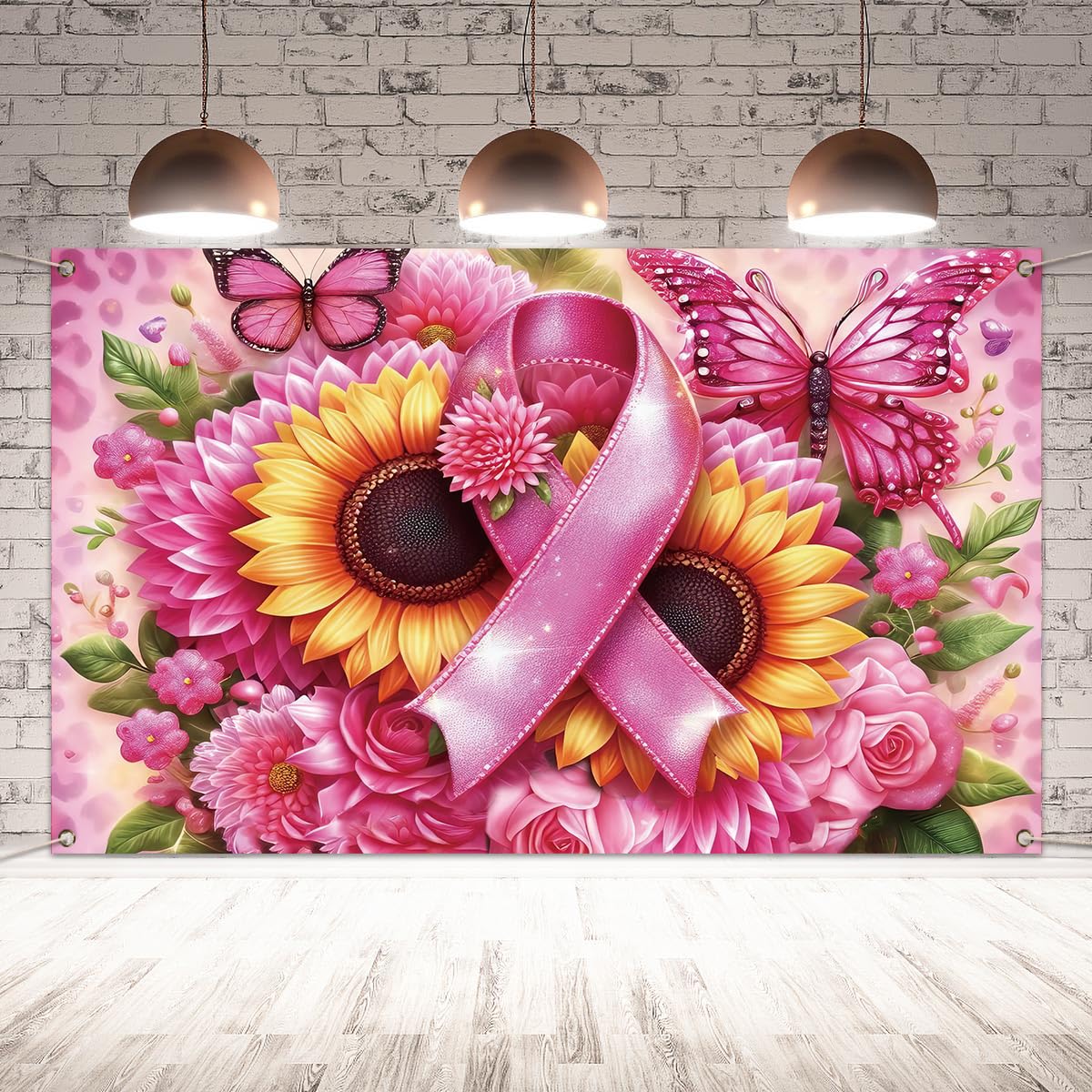 Jiudungs Breast Cancer Awareness Backdrop for Photography Breast Cancer Banner Pink Ribbon Breast Cancer Awareness Decorations and Supplies for Home Office