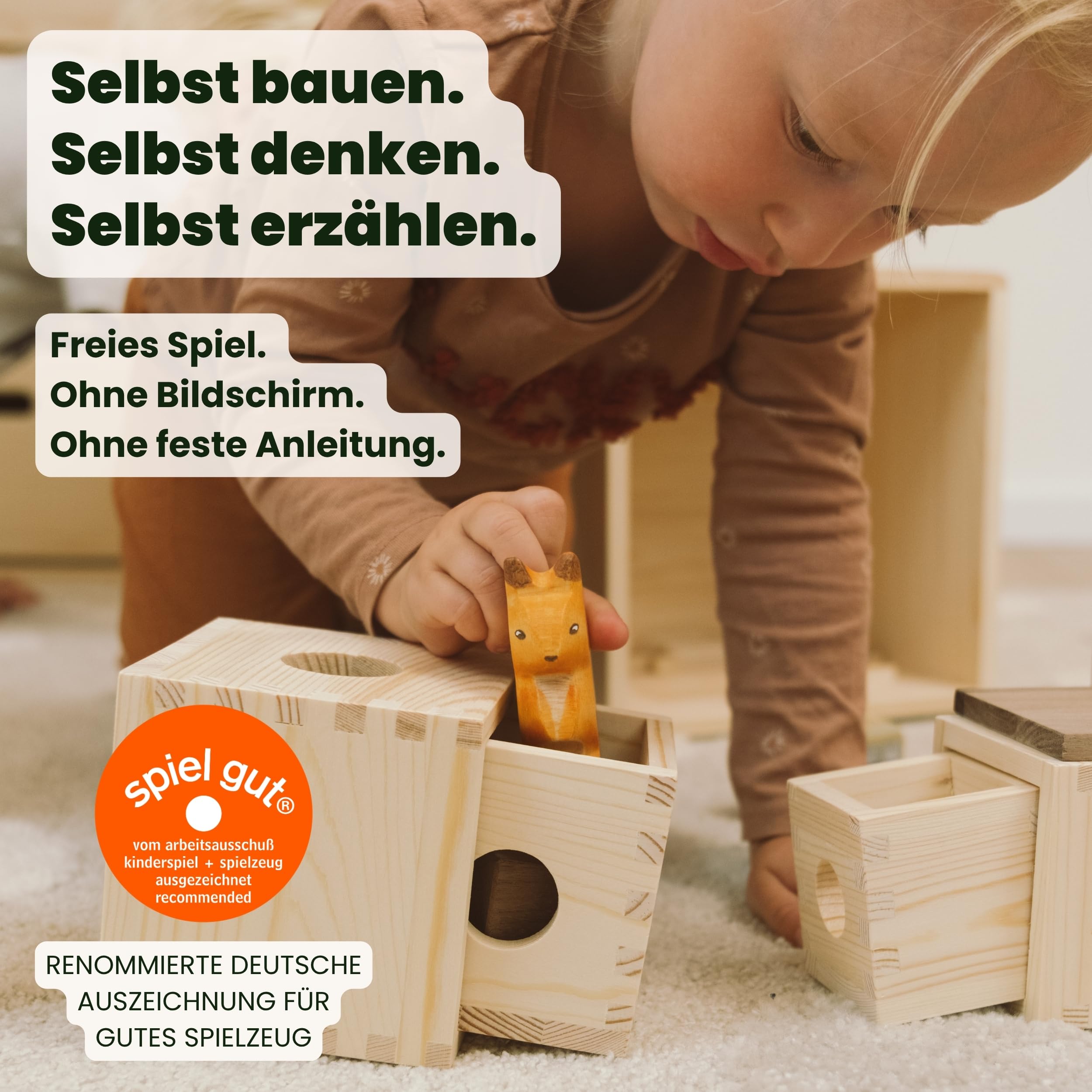 MATZBOX S-Box Montessori - Giocattolo creativo in mattoncini in legno, giocattolo in legno di alta qualità per bambini da 1 a 7 anni, blocchi e scatole versatili per giocare liberamente, regalo