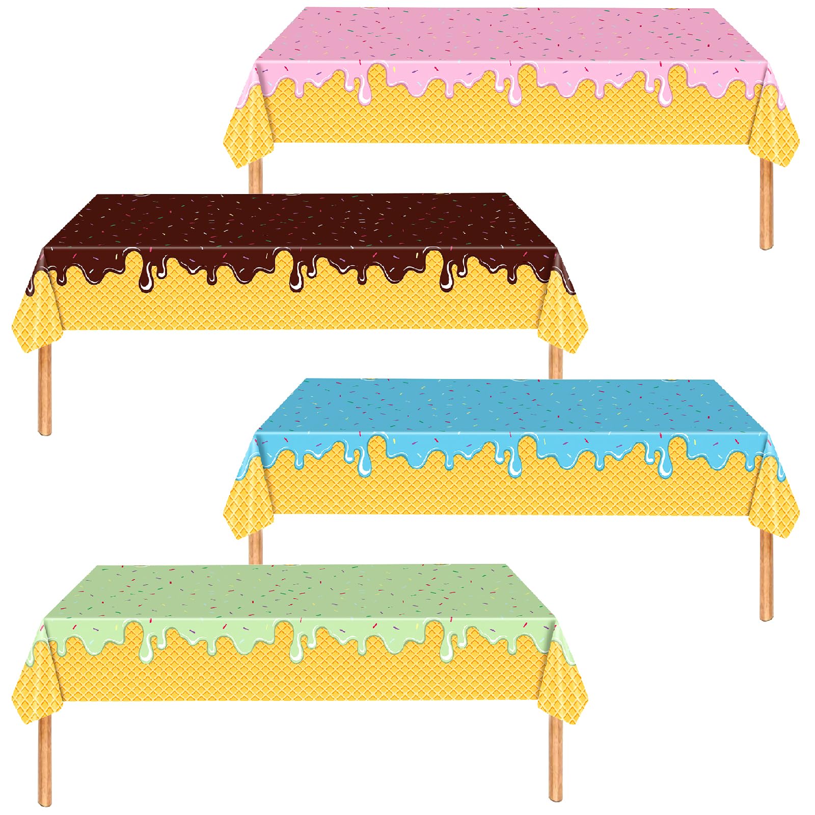 Ice Cream Party Supplies 4Pcs Ice Cream Table Cloth 54” X 108” Disposable Rectangular Plastic Tablecloth Ice Cream and Popsicle Themed for Birthday, Party, Holiday