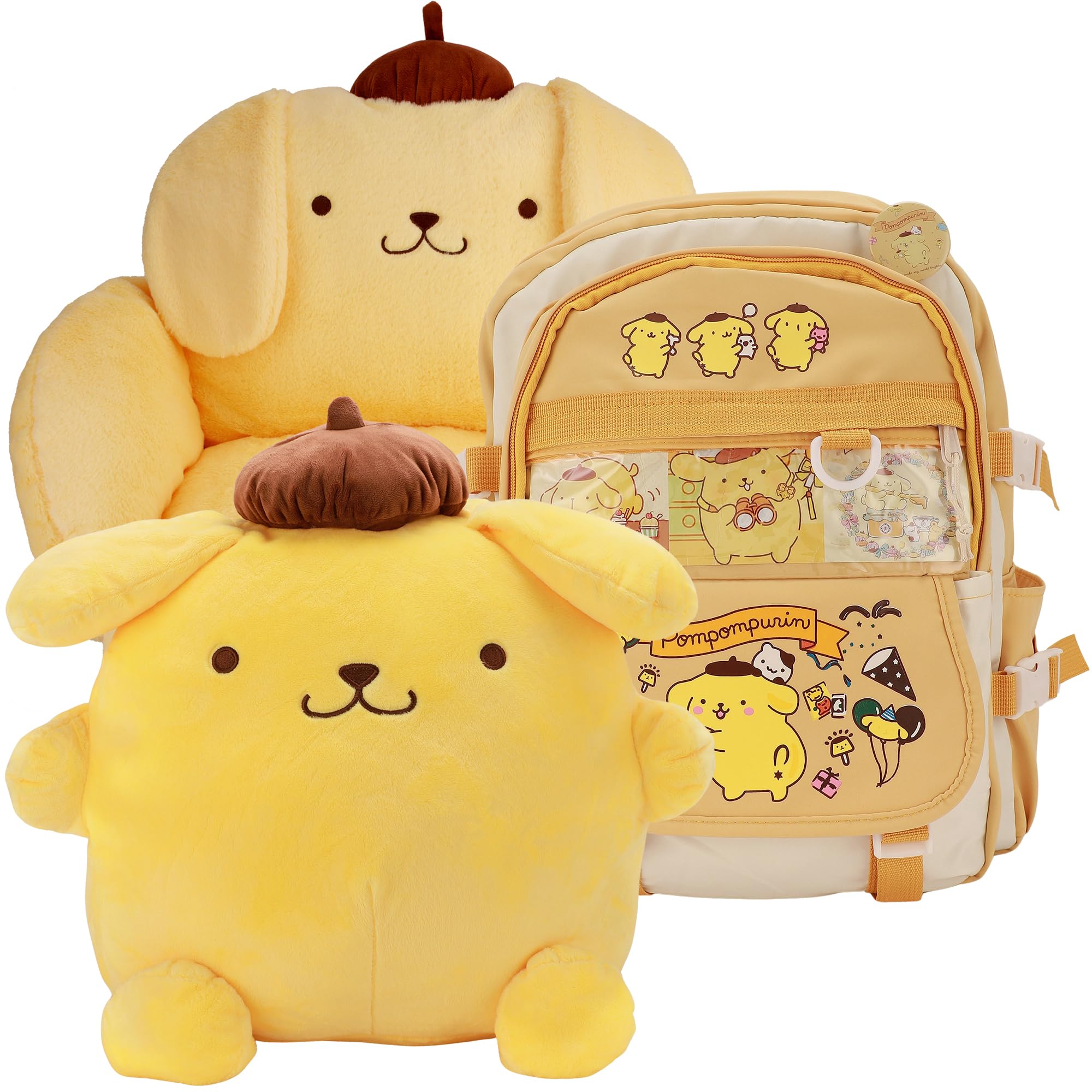 Juju Yellow Kawaii Plush 20 in Cushion Backpack Bundle Hpy - Cute Kawaii Stuff - Kawaii Accessories Yellow