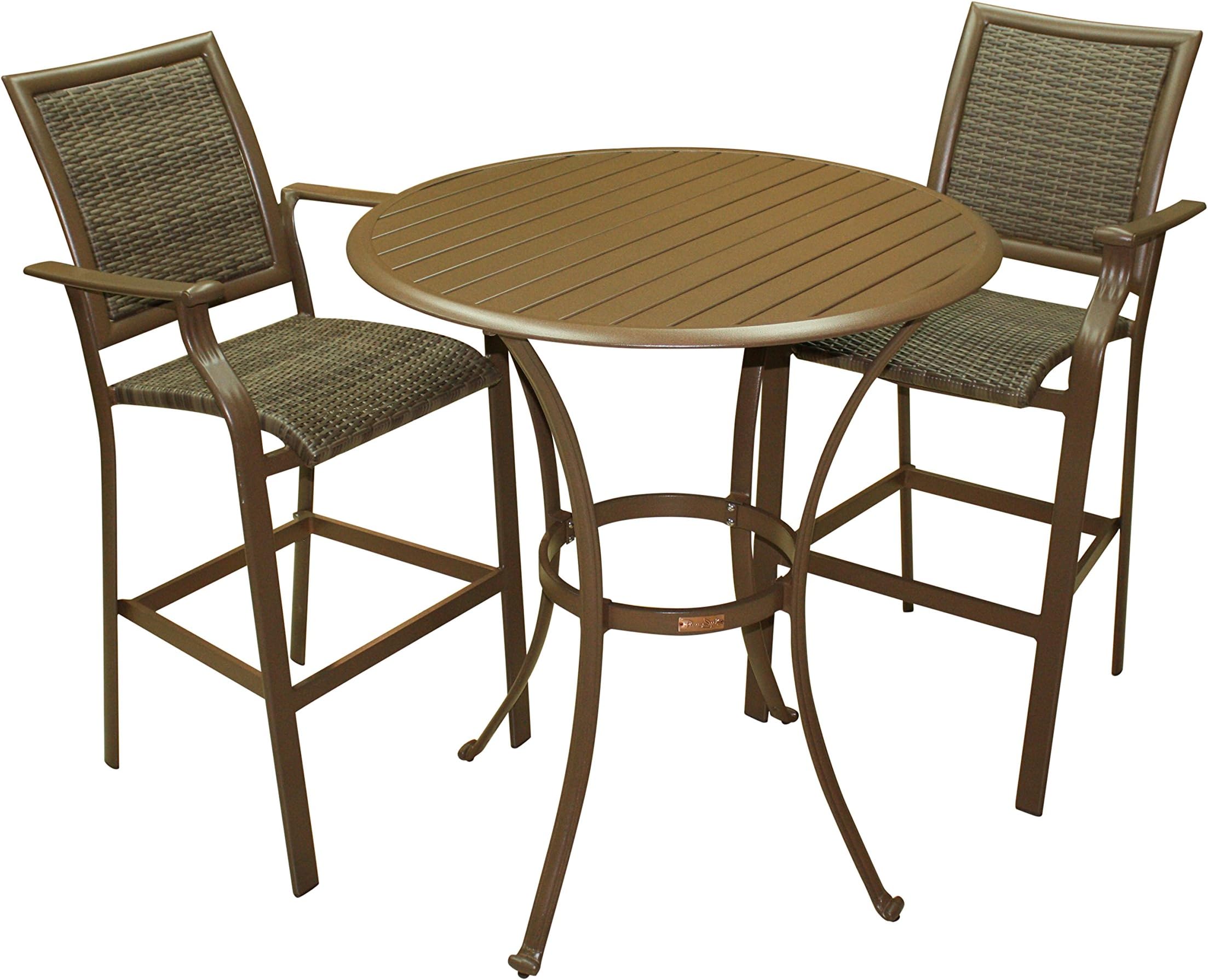 Panama Jack Outdoor Island Cove Woven 3-Piece Slatted Pub Table Set, Includes 2 Stationary 30-Inch Barstools and 36-Inch Pub Table
