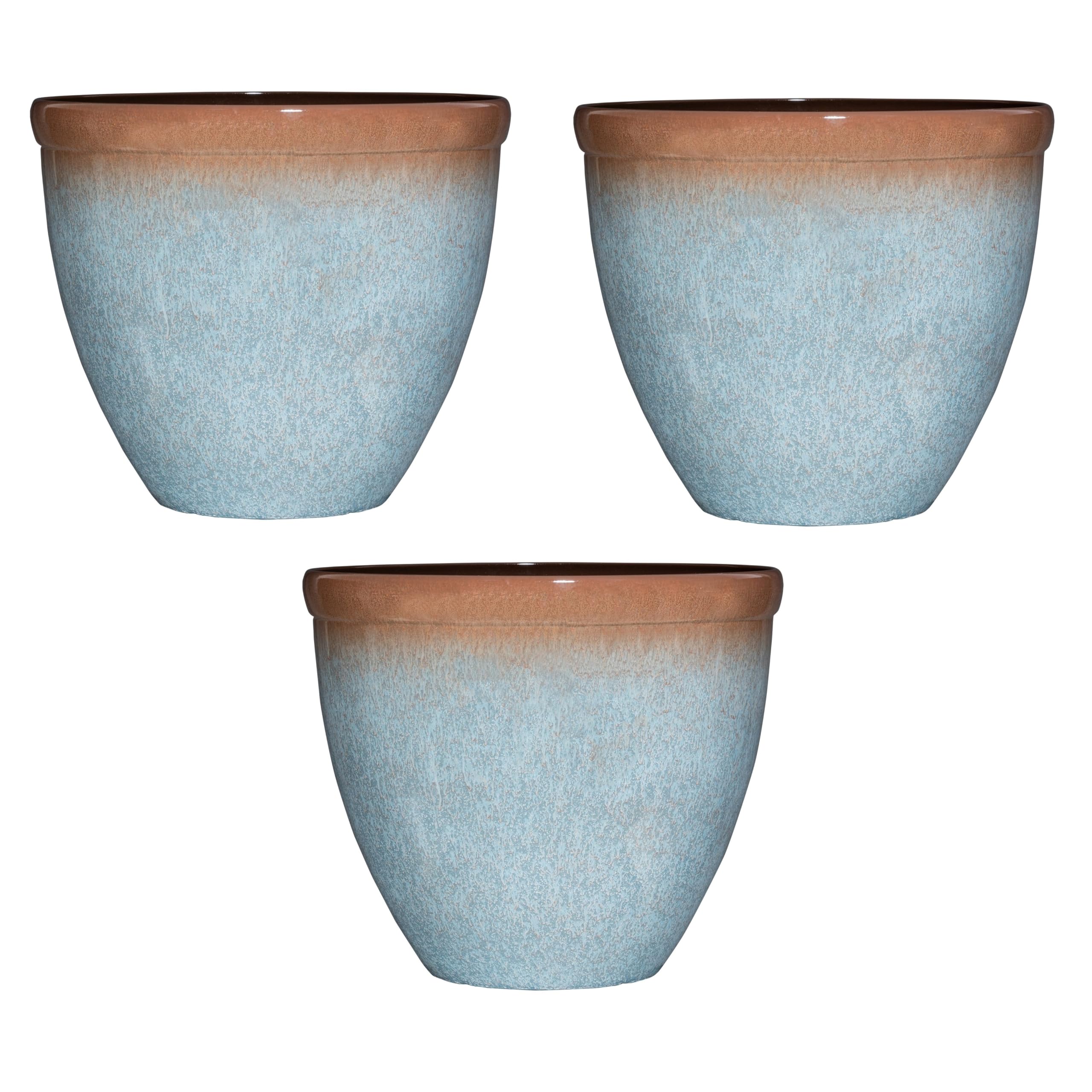 Garden Gear Blue Breeze Bell Glazed Planter, 39.5Cm, Lightweight, Uv & Frost Resistant, Pre-Drilled Drainage (3)