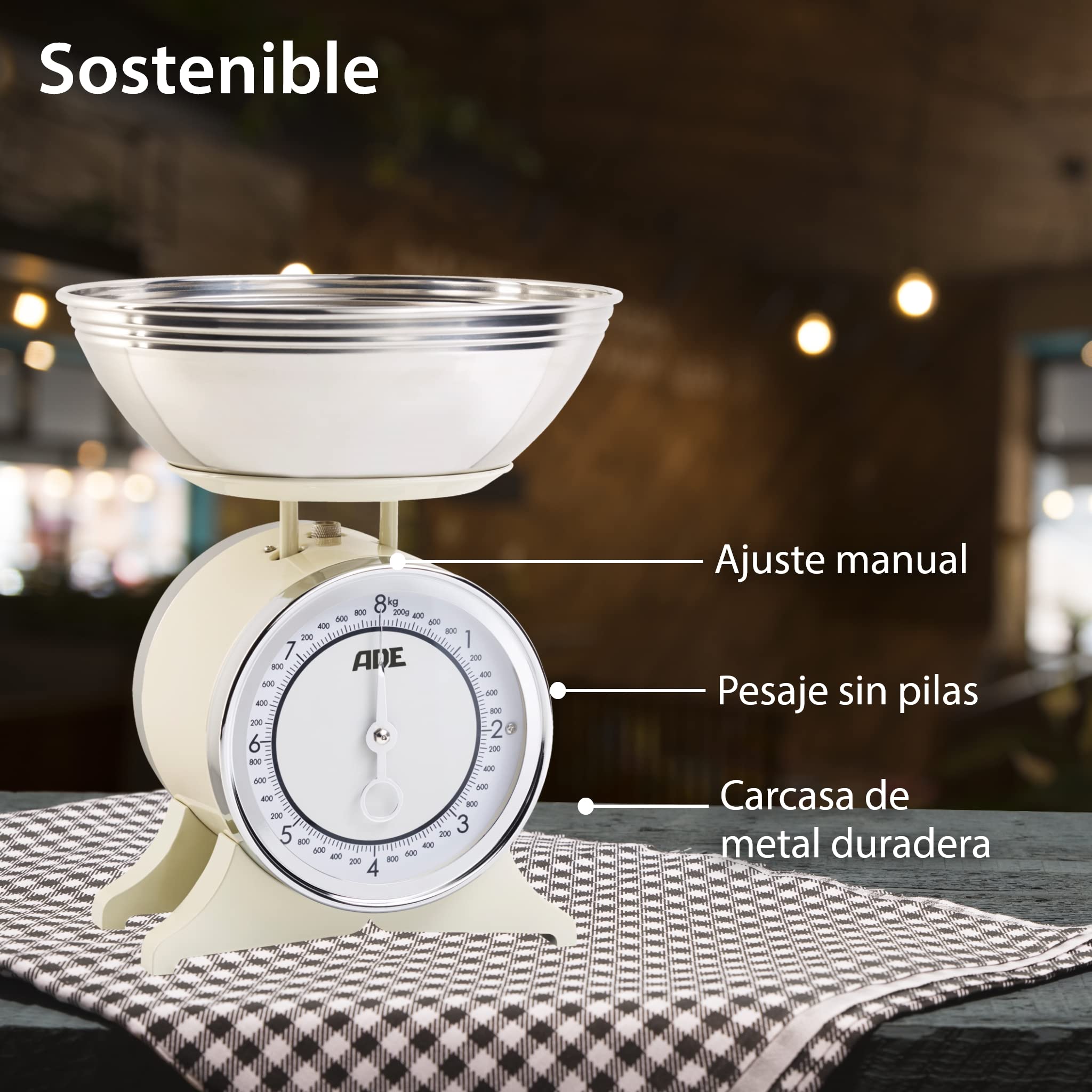 Bascula Alimentos Mecánica ADE Estilo Vintage Con Bowl De Acero