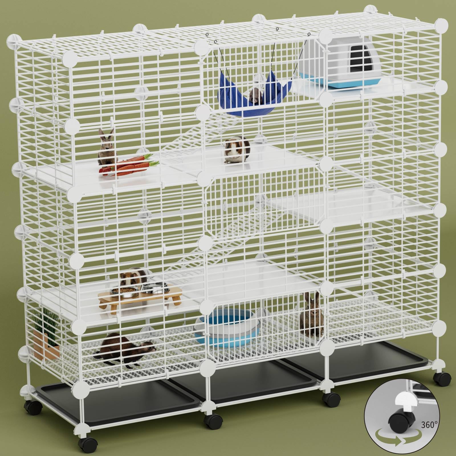 STILLCOVE Jaulas de cobayas de 5 niveles para interiores, con bandeja extraíble y ruedas | C&C - Jaula pequeña para animales con plataforma y rampa, para hurón, hámster, chinchilla, erizo, ratón, mascota