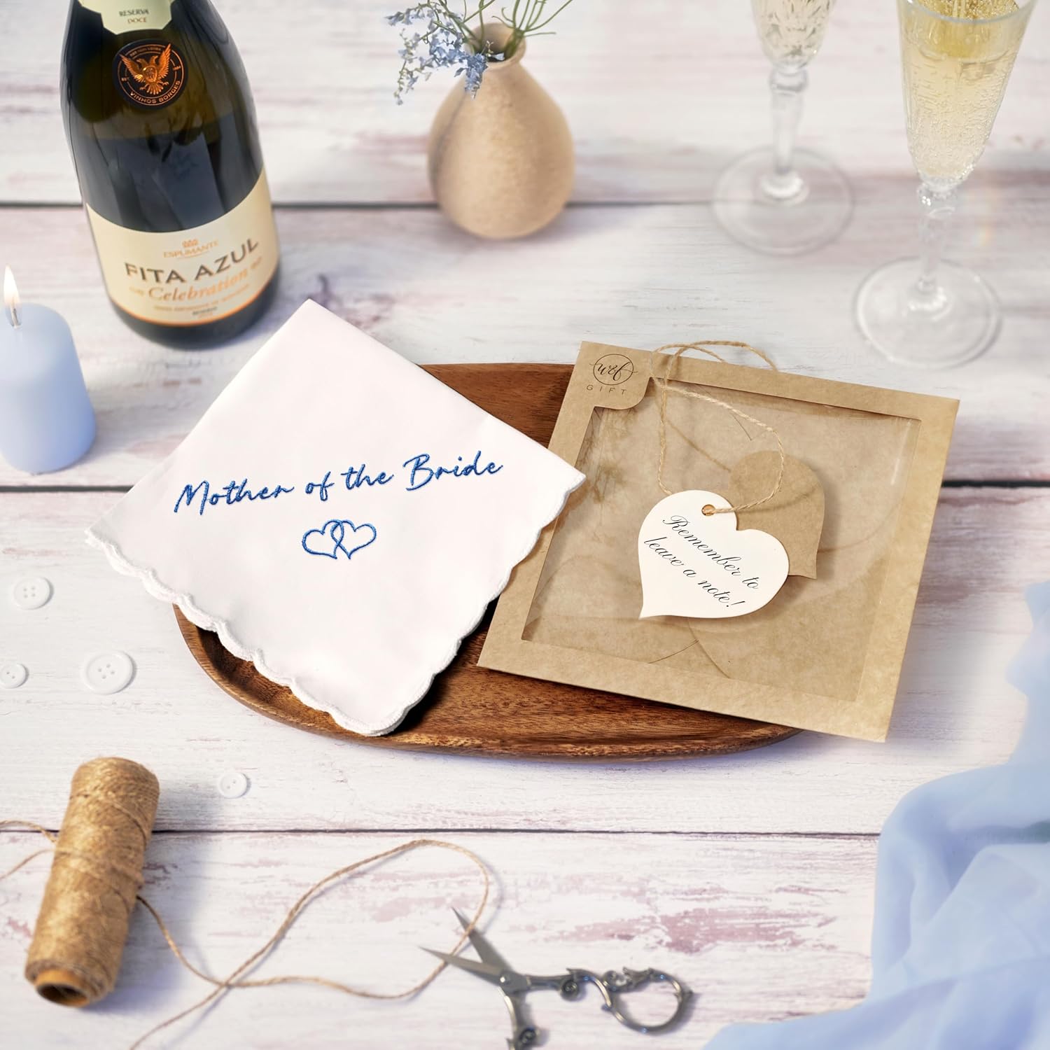 W&F GIFT Handkerchief - 12" x 12" - Something Blue for Bride on Wedding Day - Bridal Weddings Hankie - Image 2