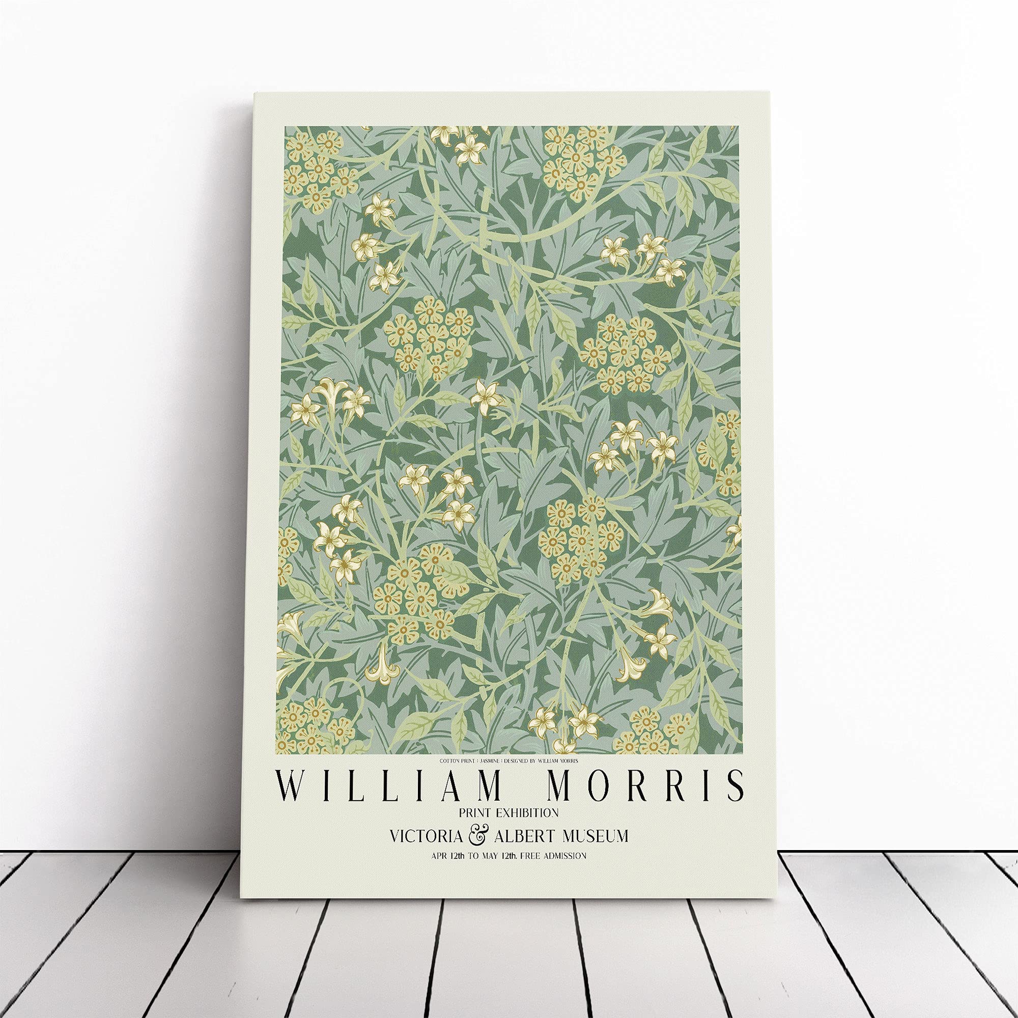 Jasmine With Border By William Morris | Canvas Wall Art Print | Framed & Ready to Hang Picture | Modern Home Decor for Living Room, Bedroom, Kitchen or Office | 30x20 Inches