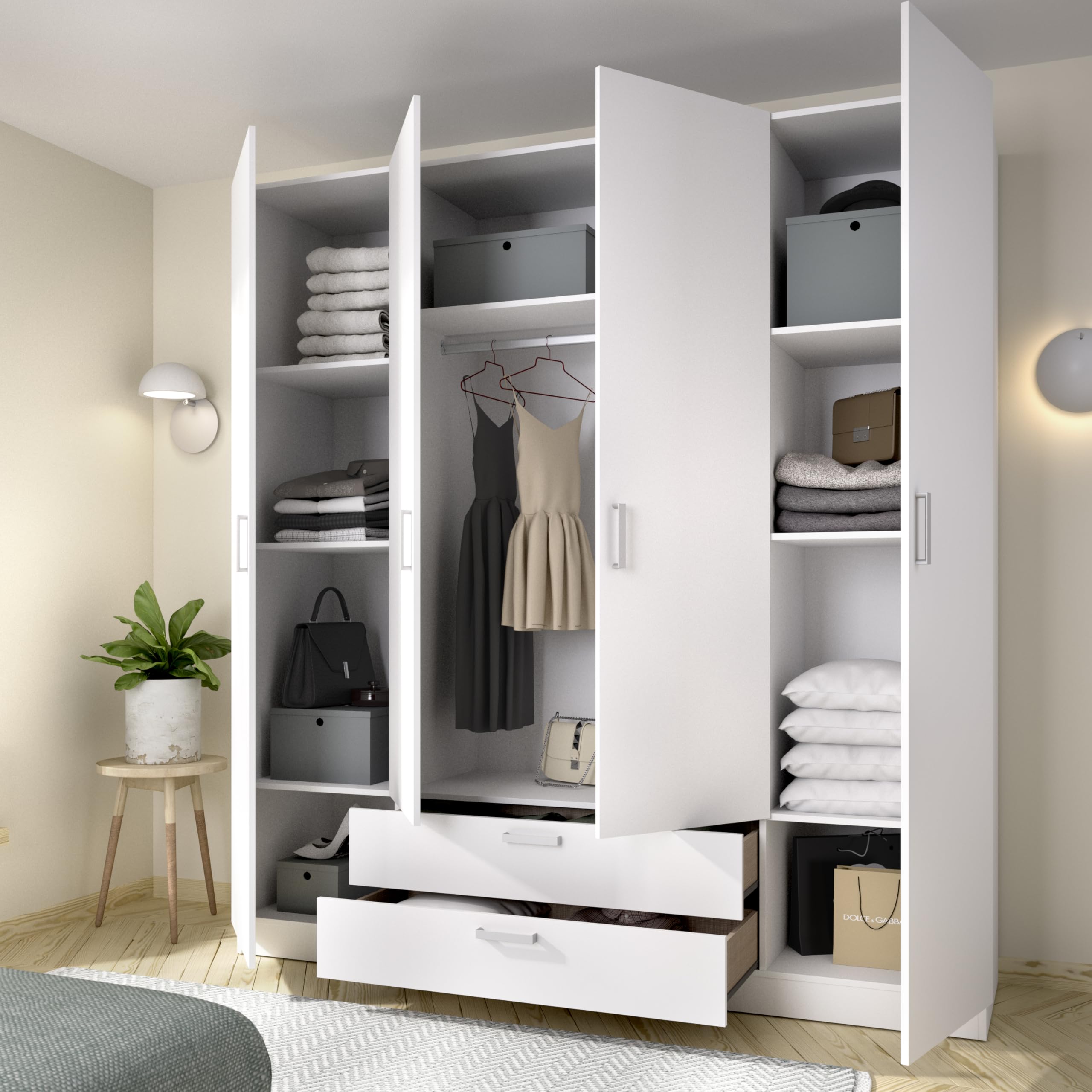 DEKIT GRUPO RIMOBEL MAXI - Armario de cuatro puertas y dos cajones - BLANCO - 215 x 200 x 52 cm