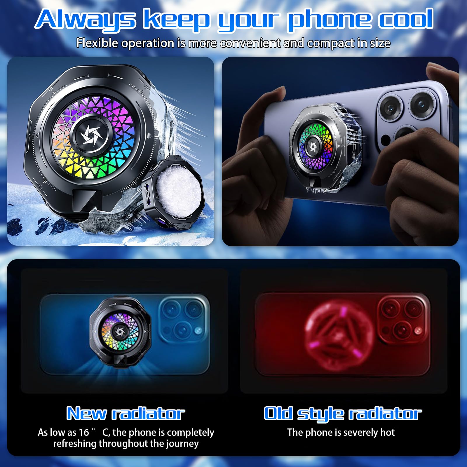 Ventilador para Movil, Enfriador para Celular con Iluminación RGB, Visualización De Temperatura En Tiempo Real, para Móviles, Tabletas E iPad