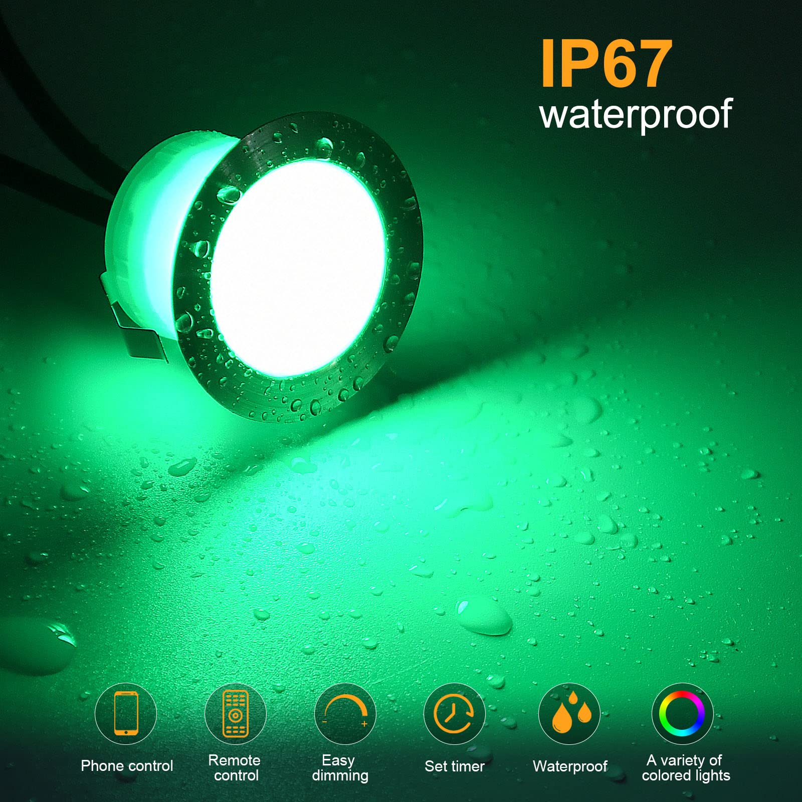 GEYUEYA Home WiFi Led Decking Lights-diameter 45MM RGBW (RGB+Warm White) IP67 12V Decking Patio Lighting Led Plinth Light Decoration for Terrace/Patio/Path/Garden/Decoration-10 Pack - Image 2