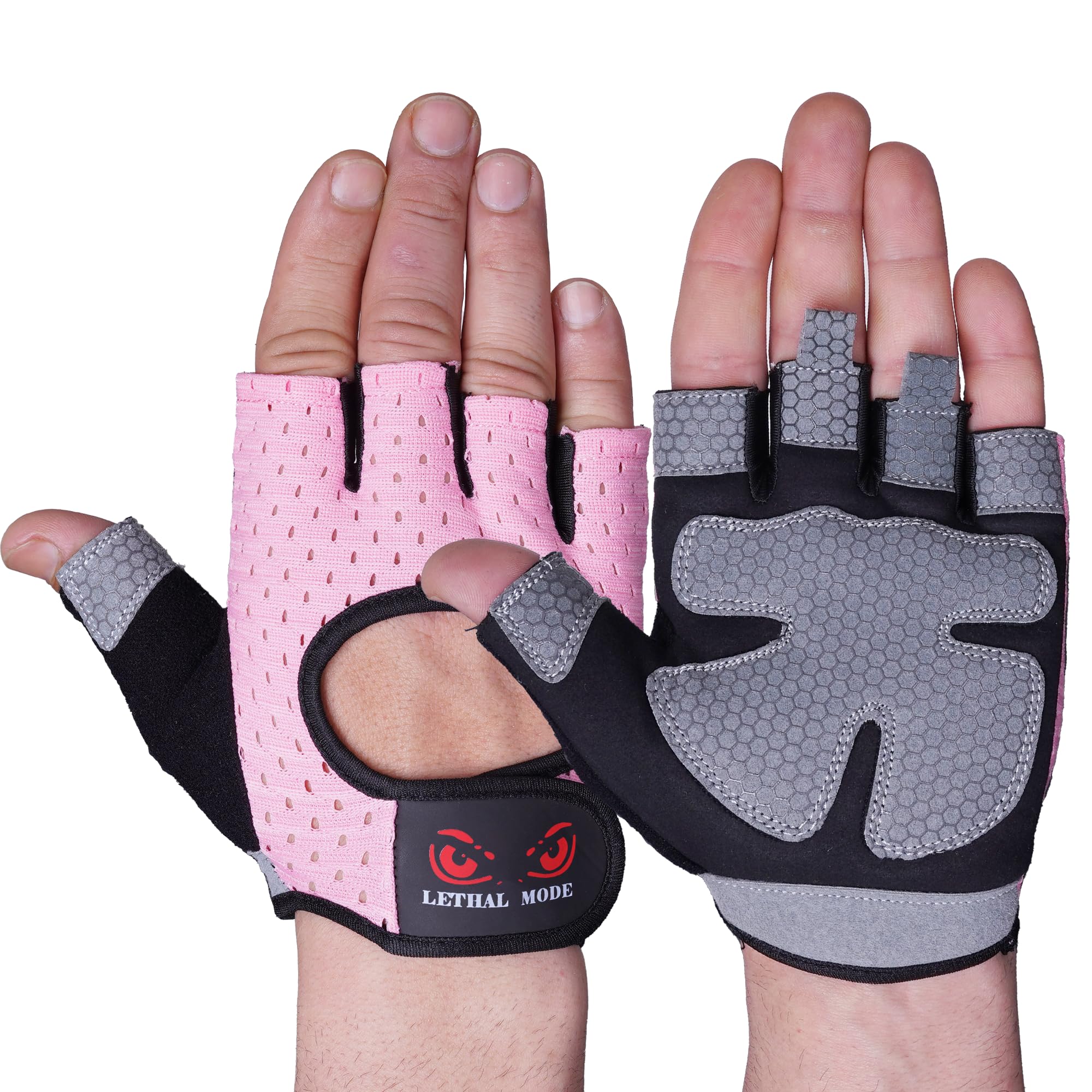 LETHAL MODE Gym Gloves for Men & Women – Weight Lifting, CrossFit, Workout & Cycling Gloves Long Wrist Wrap – Fingerless Grip Gloves Enhanced Performance and Hand Protection (Pink-Short Straps, M) — image 1
