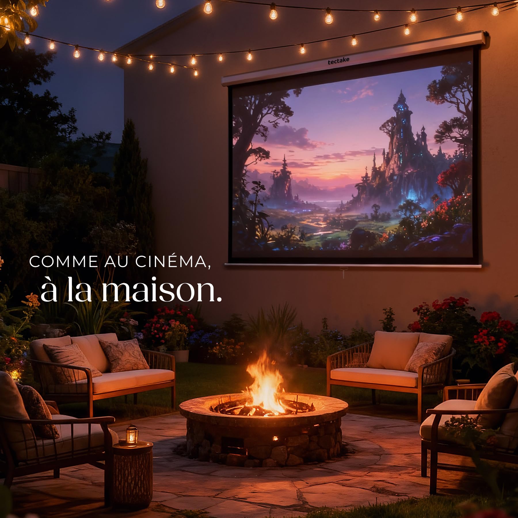 Tectake Écran de Projection 203x203cm 110" 1:1/16:9/4:3 Enroulable Fixation Murale Plafond