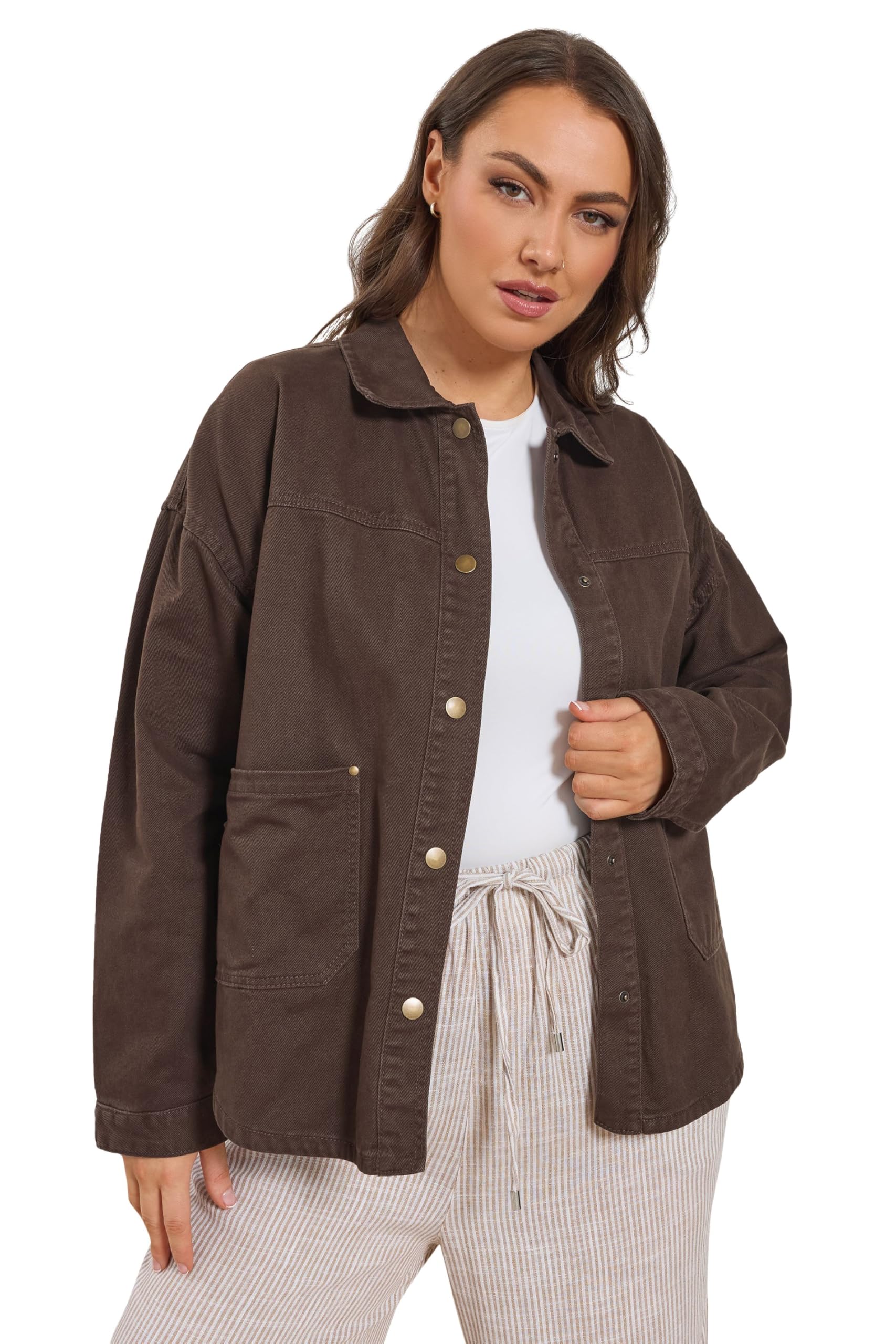 Yours Curve Brown Denim Shacket - Women's - Plus Size Curve