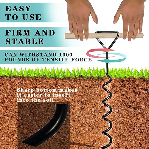 Miniatura 4 de Kits de estacas para árboles, estacas y soportes para árboles para protección contra huracanes y mal tiempo, incluye 3 estacas de acero en espiral