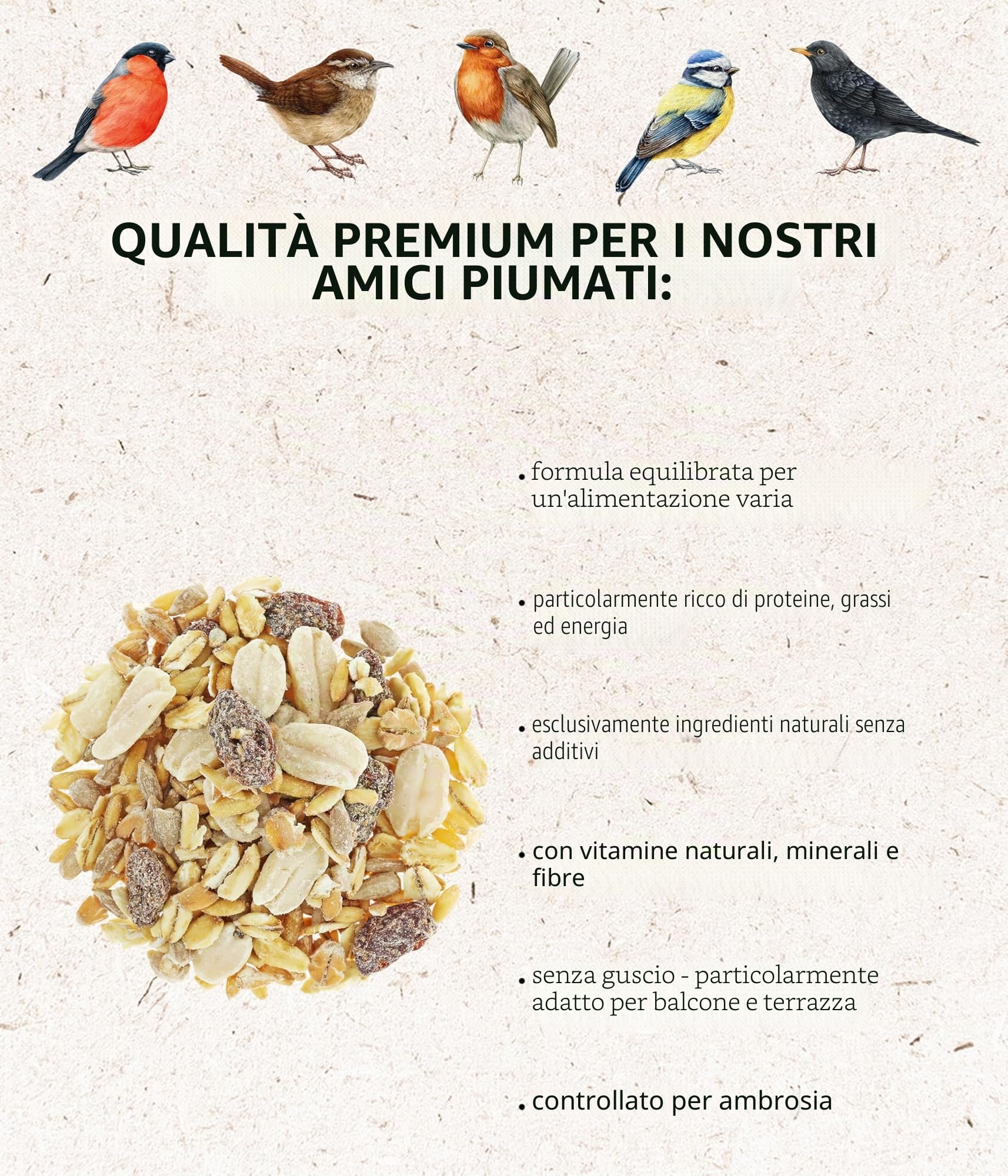 Mangime per Uccelli Selvatici Senza Guscio Dehner Natura 3,6 kg