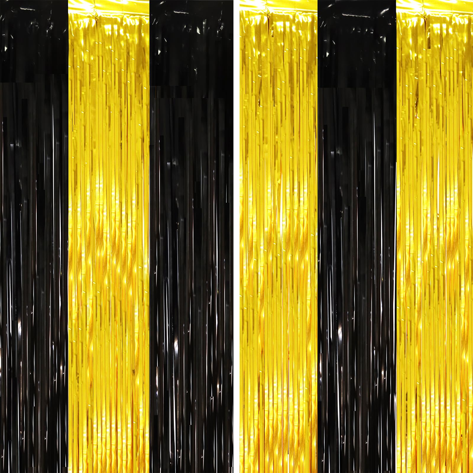 Voircoloria Black Gold Foil Fringe Backdrop Curtains,3.3x6.6ft, 2 Pack | Tinsel Streamers, Door Shimmer, For Baby Shower, Birthday Party Decorations, Graduations, New Years Eve