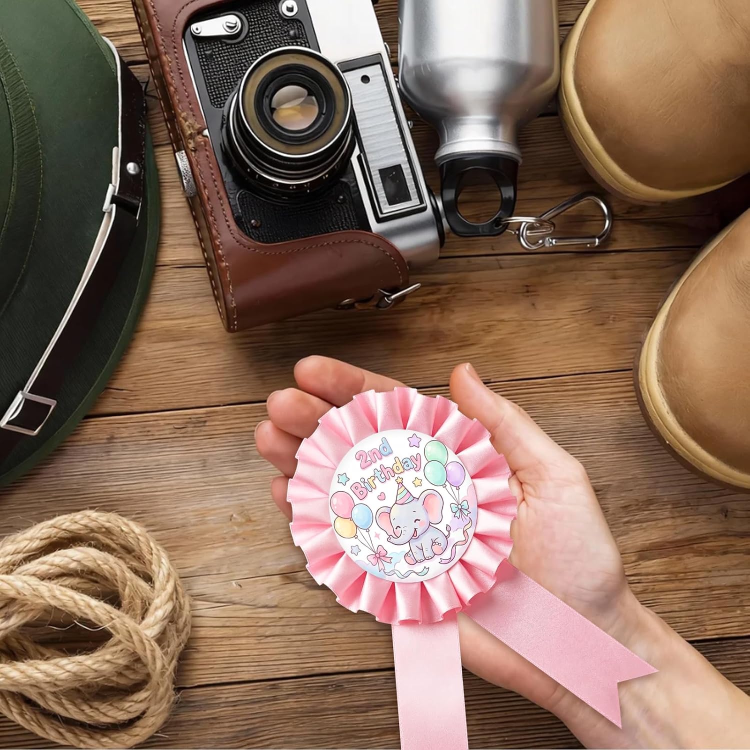 Elephant It's My 1st Birthday Tinplate Badge Pin, Elephant Birthday Girl Award Ribbon Button, Pink Rosette Little Peanut Happy Birthday Brooch Pin for Girl, Jungle Animal Themed 1st Anniversary/ Baby Shower Party Decoration