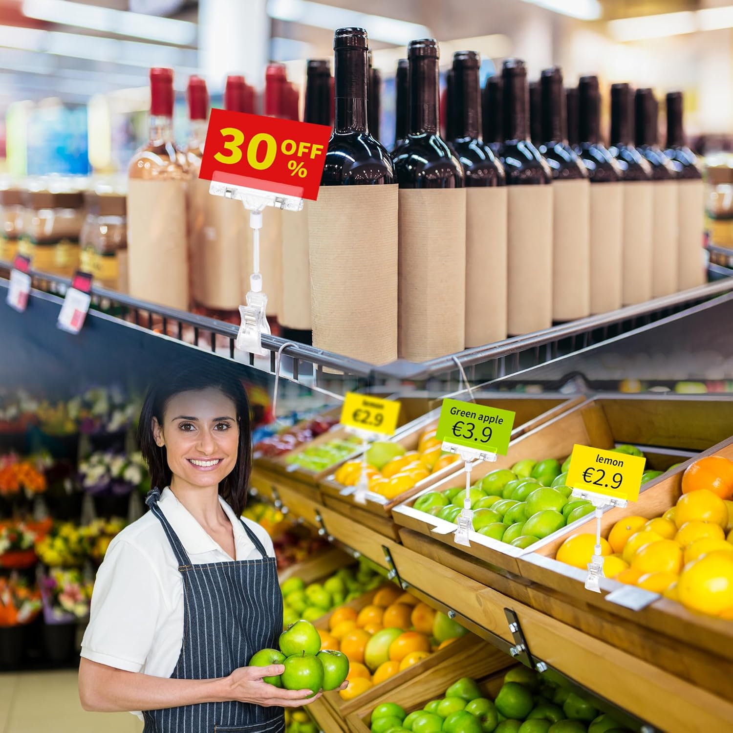 50 Pack Double Sided Sign Clips for Display, Plastic Price Sign Holder Clip, Clear Retail Display Clip for Basket, Card - Image 7