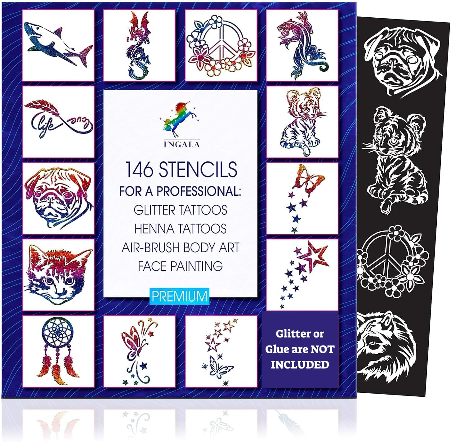 Premium Artistic Glitter Tattoo Set - 146 Unique Designs for Kids, Teens & Adults. Suitable for Henna, Airbrush & Face Painting