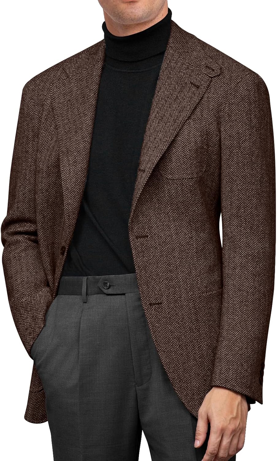 Retro Mens Blazer Jacket Formal Herringbone Tweed Wool 3 Button Men Sport Coat Slim...