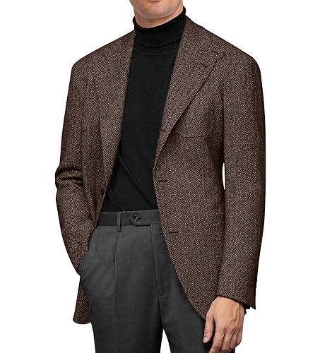 Mens Blazer Jacket Formal Herringbone Tweed Wool 3 Button Men