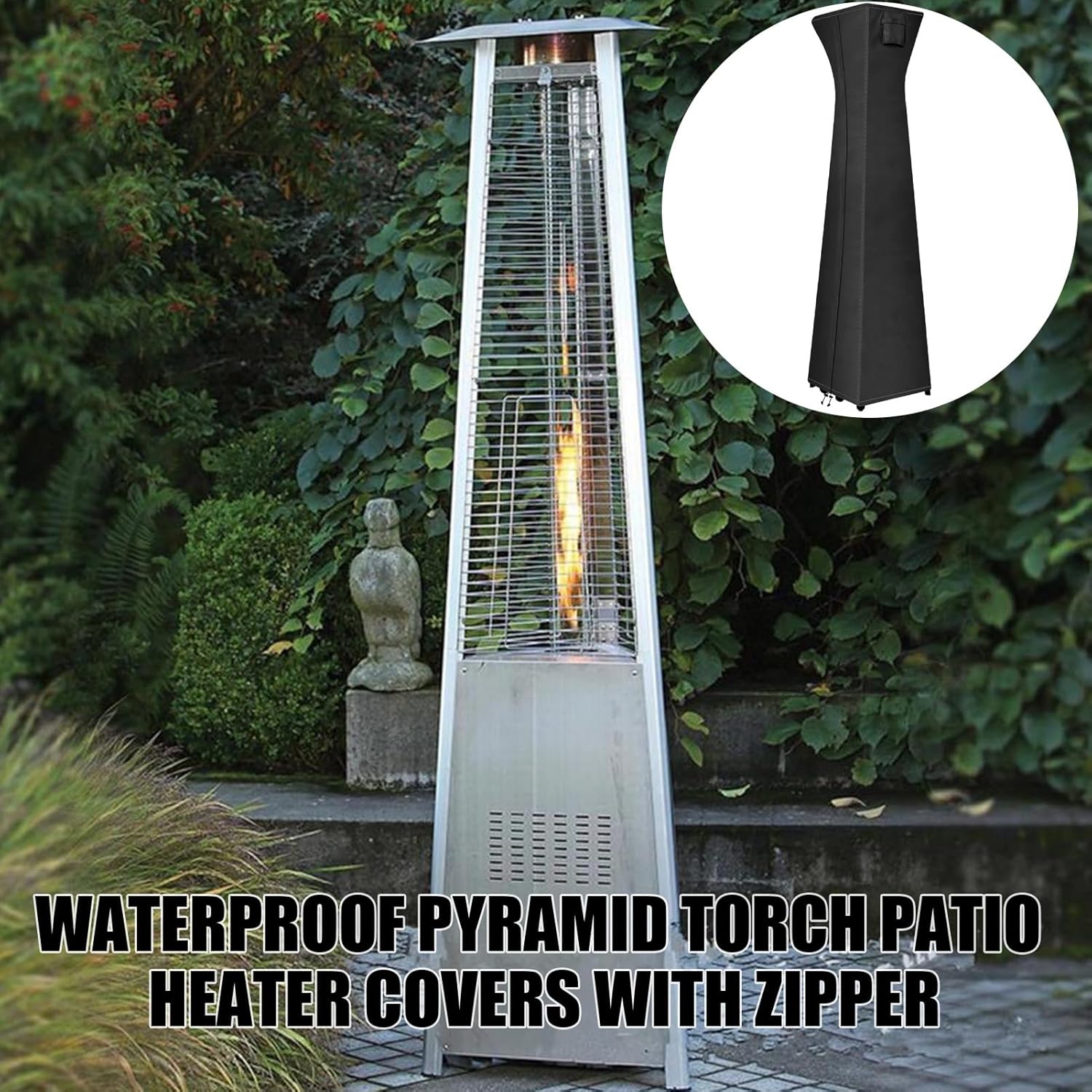Outdoor Patio Heater Cover - with Zipper Waterproof UV-Resistant Dust-proof Outdoor Protector - Stand Up Pyramid Heater Cover | for Lawn Backyard Garden Yard Tan