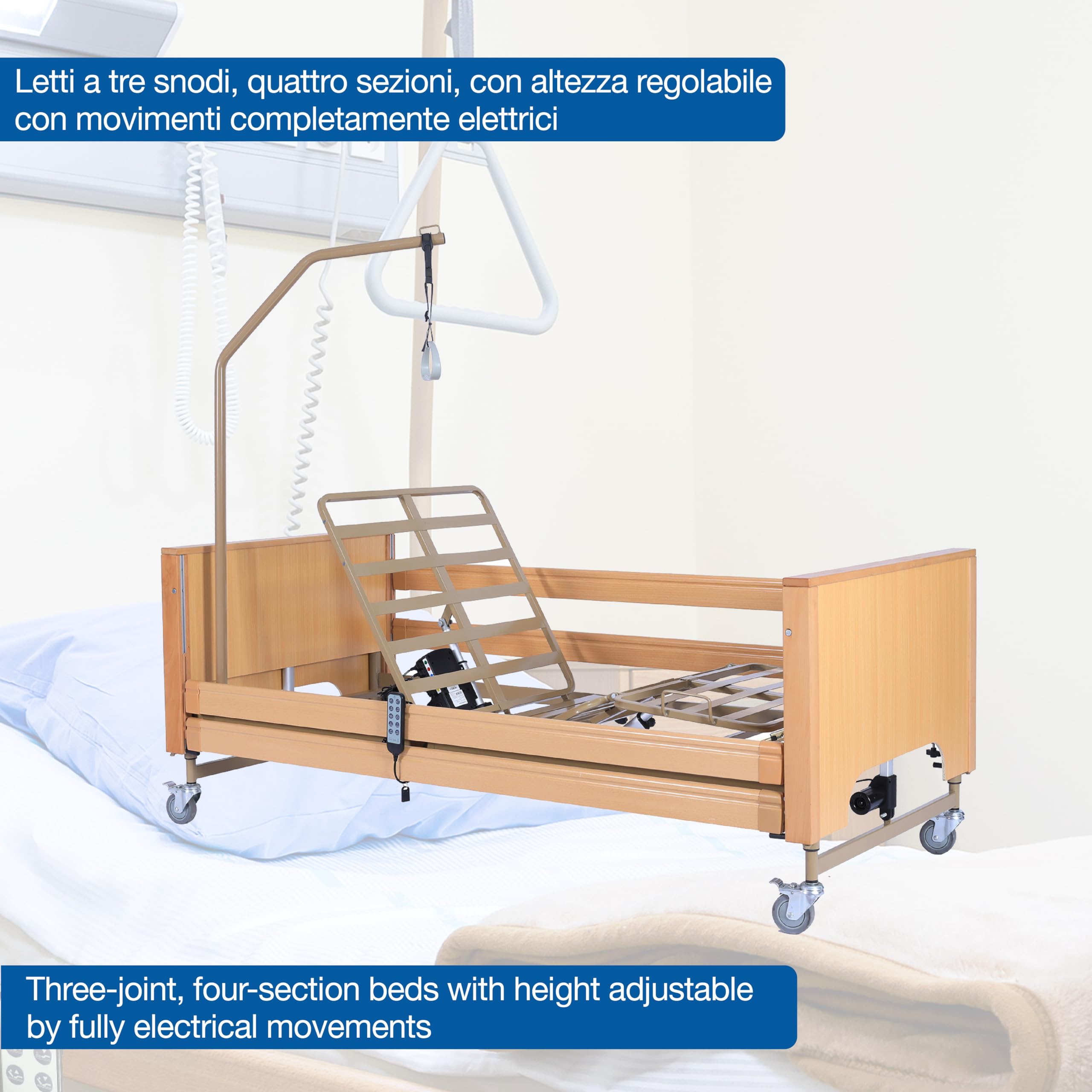 GIMA Letto Elettrico a 4 Motori e Altezza Regolabile 24-65 cm Con 3 Articolazioni e 4 Sezioni, 27683