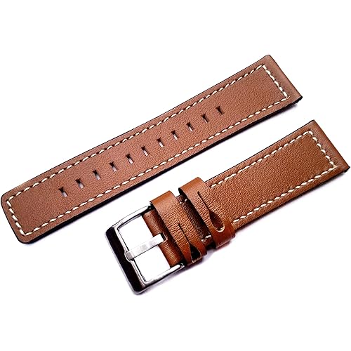 Brown with White Stitches Band Compatible with Fitbit Versa 3 and Sense Smartwatch Elegant Soft Leather Strap Bracelet