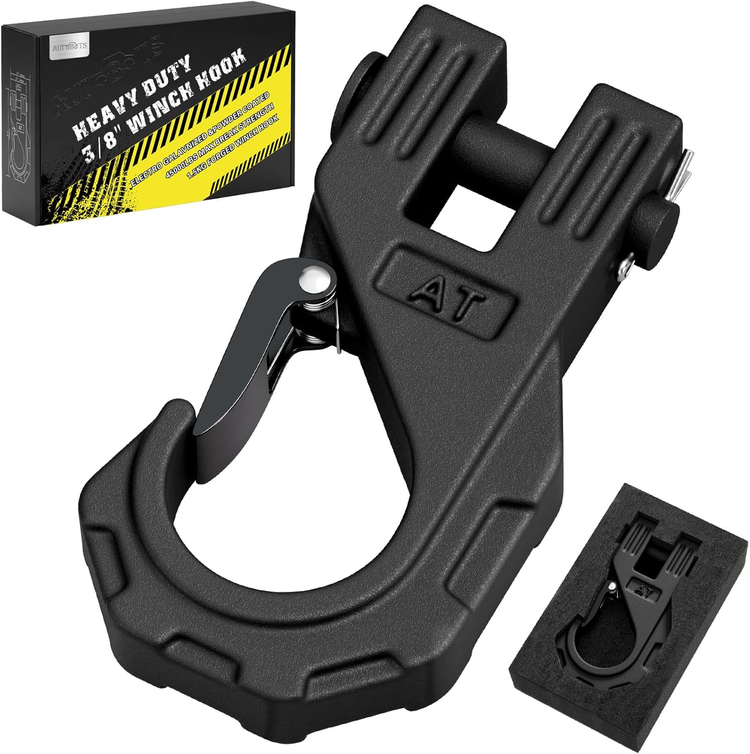 AUTOBOTS 3/8" Winch Hook Heavy Duty, Max 20 Ton (45,000 Lbs), Forged Steel ATV Winch Hook with Safety Latch, Tow Hook for Synthetic Rope Winch Cable ATV UTV Black