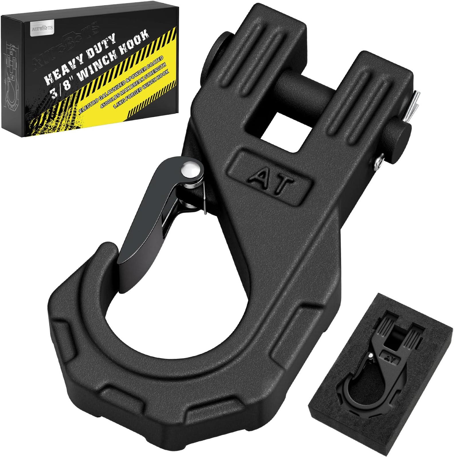 AUTOBOTS 3/8" Winch Hook Heavy Duty, Max 20 Ton (45,000 Lbs), Forged Steel ATV Winch Hook with Safety Latch, Tow Hook for Synthetic Rope Winch Cable ATV UTV Black
