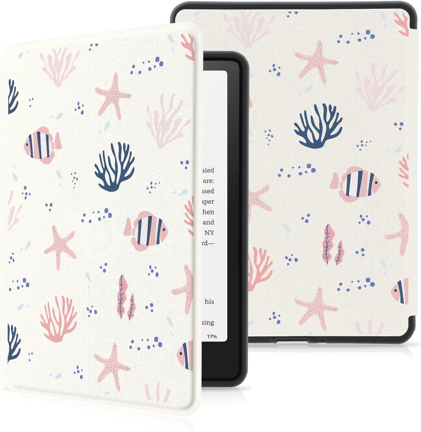 MAYCARI Original Slim Case for 7" Kindle Paperwhite 12th Gen 2024 & Kindle Colorsoft Signature Edition Case with Hand Strap, Premium PU Leather Protective Cover with Auto Sleep/Wake - Pink Clownfish