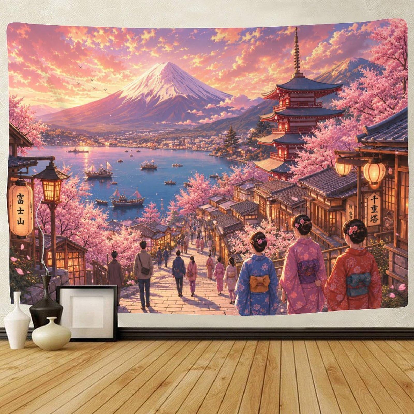 GPMNBCXZK Japanese Mount Fuji Lakeside 3D Print Wall Tapestry Wall Hanging Decor Tapestries Home Decoration Curtain Living Room College Dorm 150cmx200cm