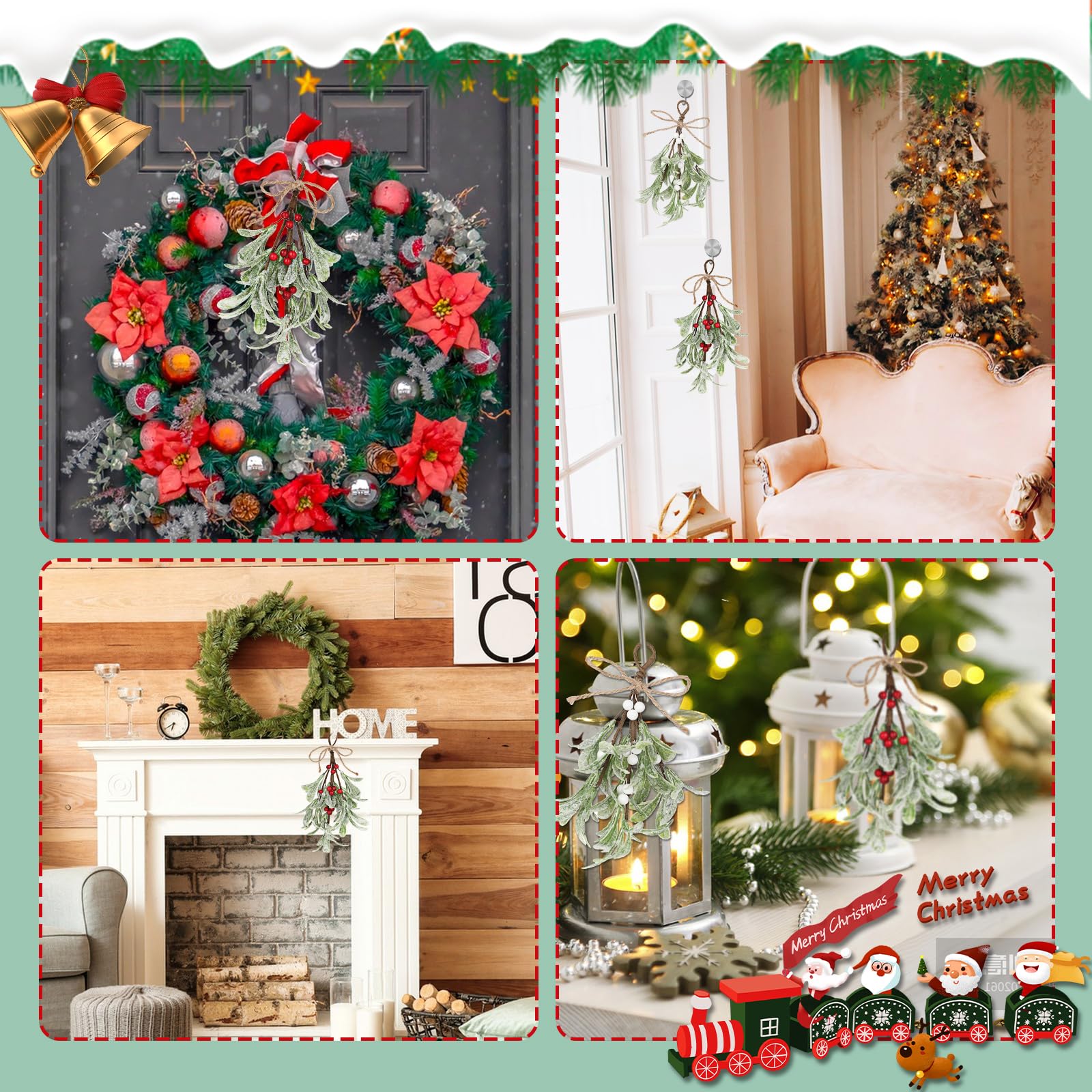 4 Decorazioni Natalizie A Vischio Artificiale Con Glitter - Per Porte, Alberi E Tabelle - 23 Cm - Foto 7