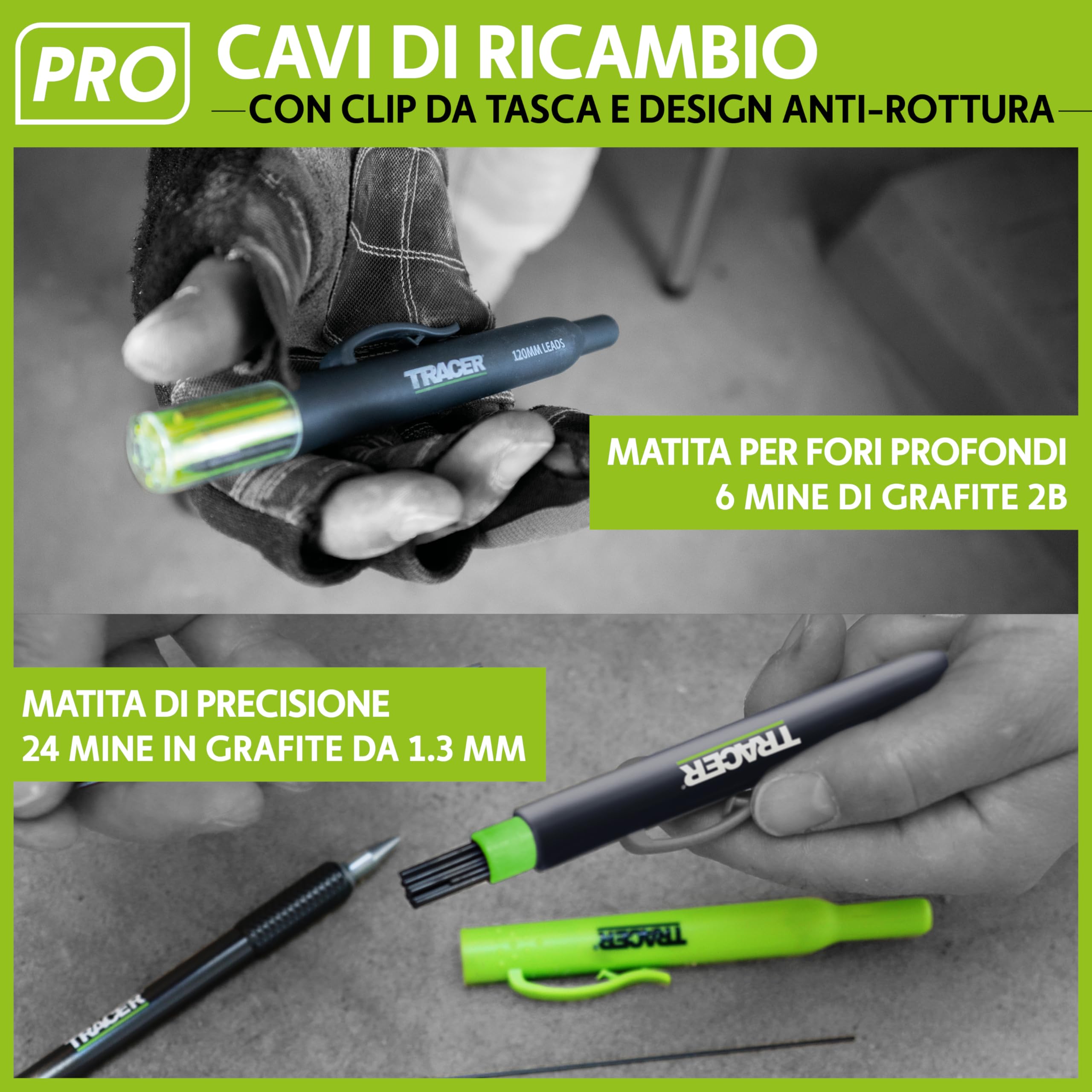 Tracer Pro Series Kit Marcatura Professionale 5 Pezzi | Matita Fori Profondi, Pennarello Costruzione Alluminio + 30 Mine