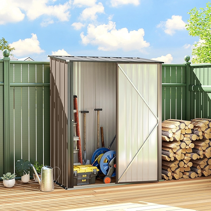 Outsunny Outdoor Steel Storage Shed with Lockable Door, Light Grey
