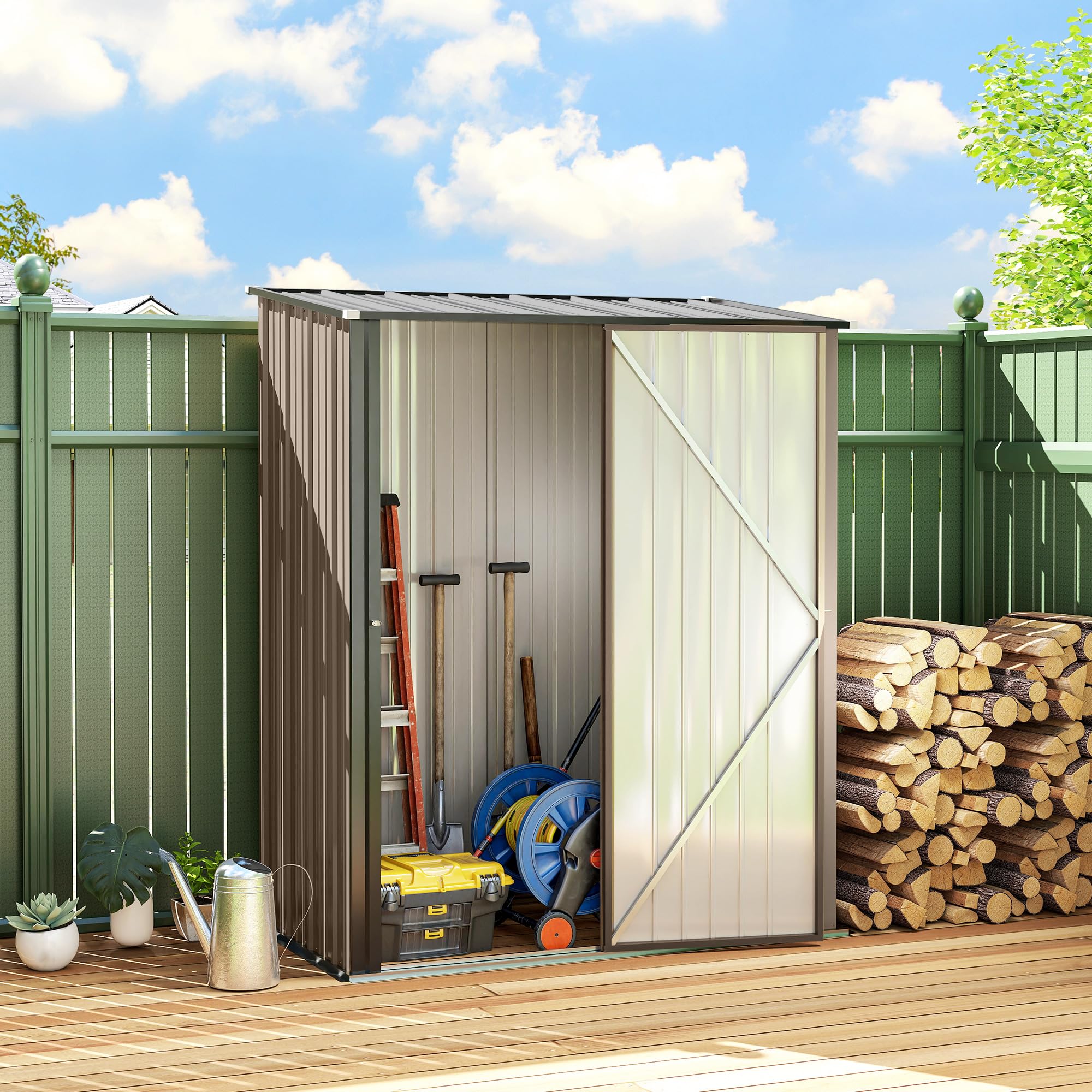 Outsunny 5' x 3' Outdoor Storage Shed, Steel Garden Shed with Single Lockable Door and Gloves, Tool Storage House for Backyard, Patio, Lawn, Black — view 10