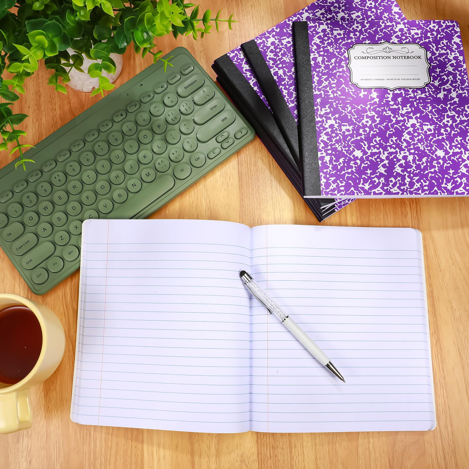 Seajan Lot de 20 cahiers de composition 19,8 x 21,6 cm, 60 feuilles, couverture robuste, carnet ligné pour fournitures scolaires et de bureau, motif blanc (violet)