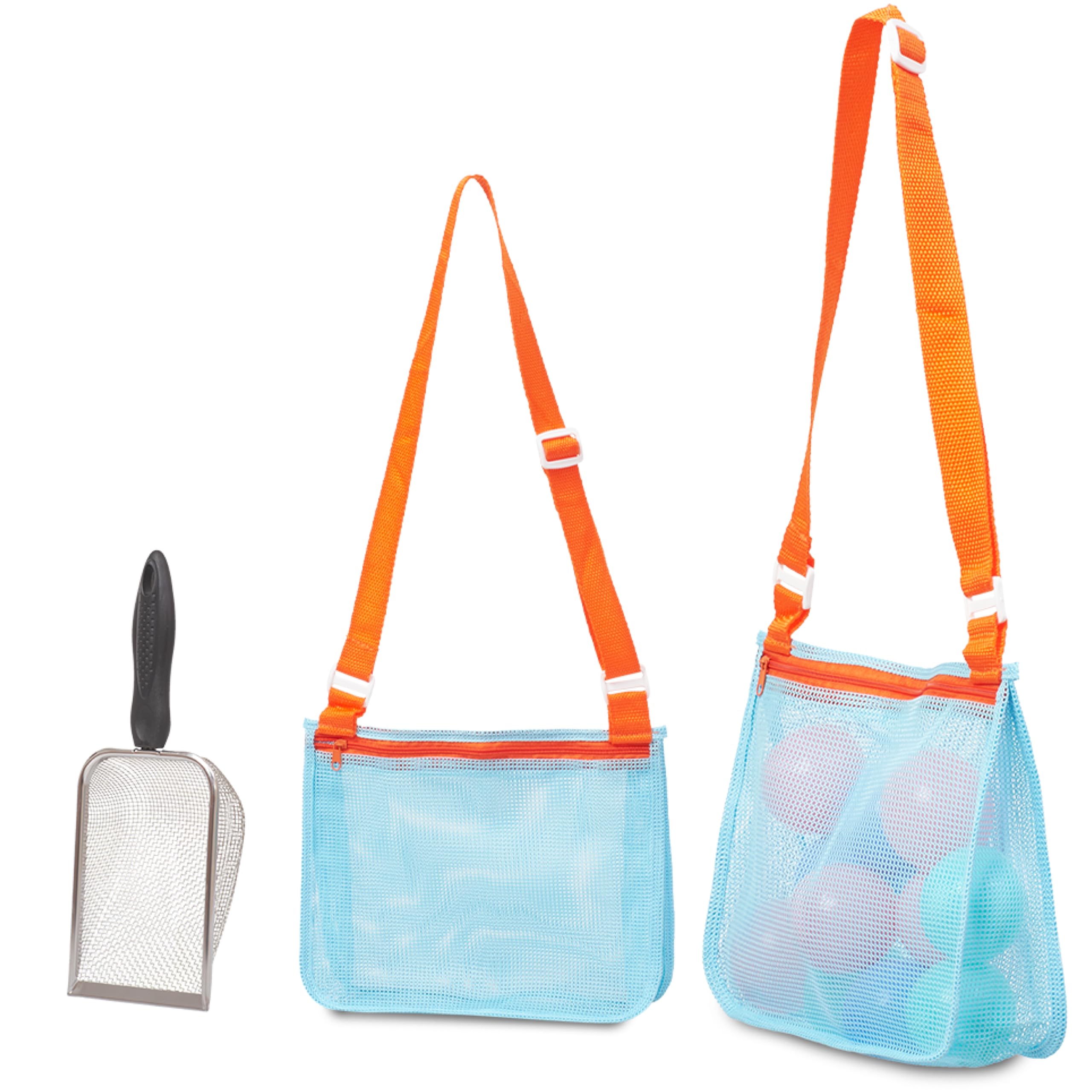 Top RaceSand Sifter for The Beach Toys - Sifting Shovel for Big Kids - Beach Mesh Scooper and 2 Waterproof Bags - Shark Tooth Hunt Accessories - Sand Toys - Set of 3