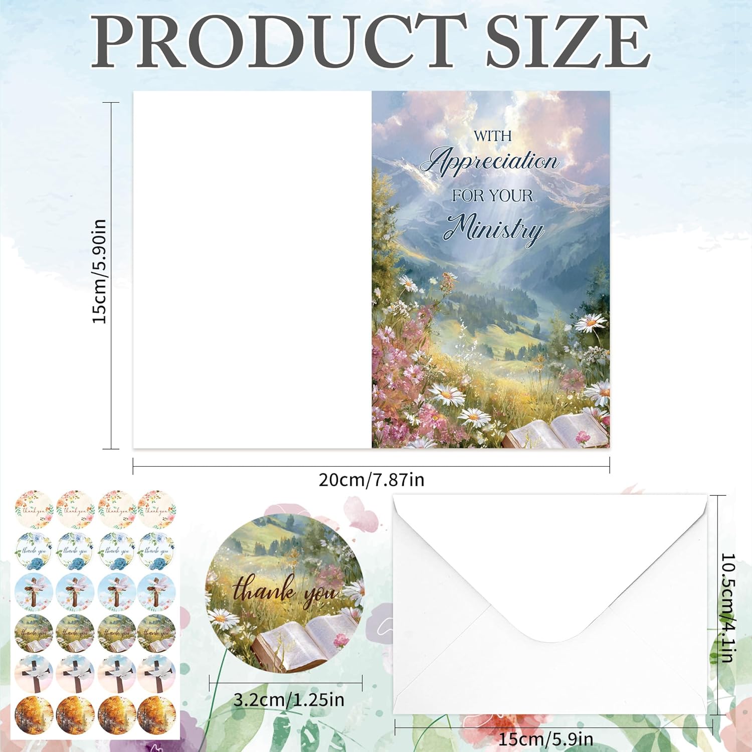 24 Pcs Christian Pastor Appreciation Cards, Religious Thank You Card with Envelopes and Stickers for Ministry Volunteers Priests Church Leaders, Bulk Inspirational Greeting Cards for Church Events - Image 2