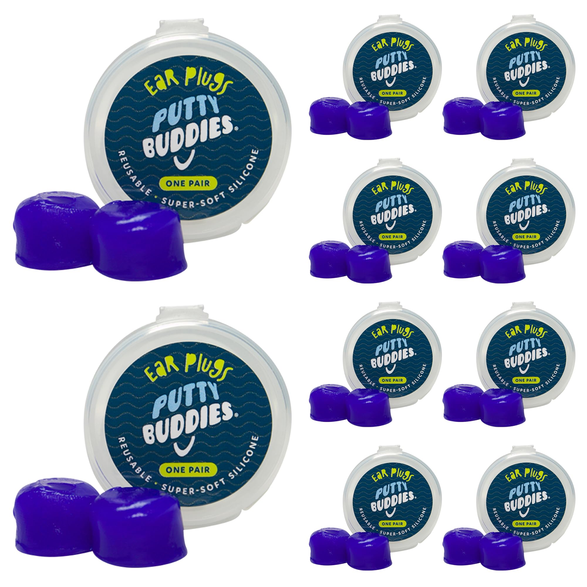 Earvolution Original Putty Buddies Ear Plugs for Swimming - Invented by an Ear Physician - Moldable, Premium Silicone Ear Plugs - One Size - Waterproof - Made in The USA - 10 Pack - Blue