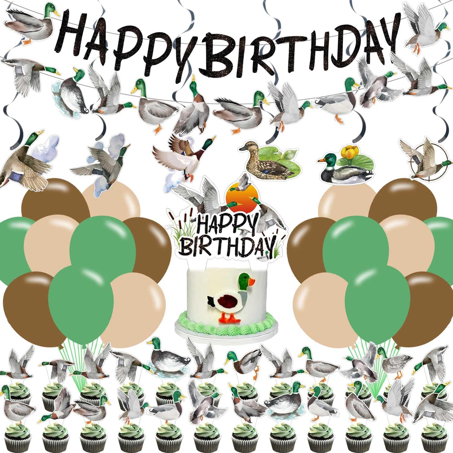 Mallard Duck Party Decorations Duck Birthday Party Decor Supplies Includes Happy Birthday Banner Mallard Duck Hanging Swirls Cute Fox Honeycomb Centerpiece Duck Birthday Party Supplies