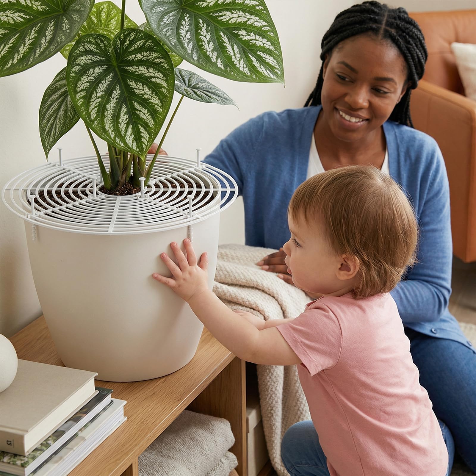 Grilles de Protection pour Pots de Plantes 30 cm, Cache-Pot Découpable Plastique - Protège Plantes Contre Chats et Enfants, Blanc
