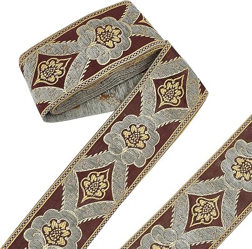 Miniatura 1 de NBEADS Cintas jacquard bordadas de flores de 5.47 yardas, 3-38 pulgadas, tela tejida en camello, ribete de encaje de chenilla para costura,