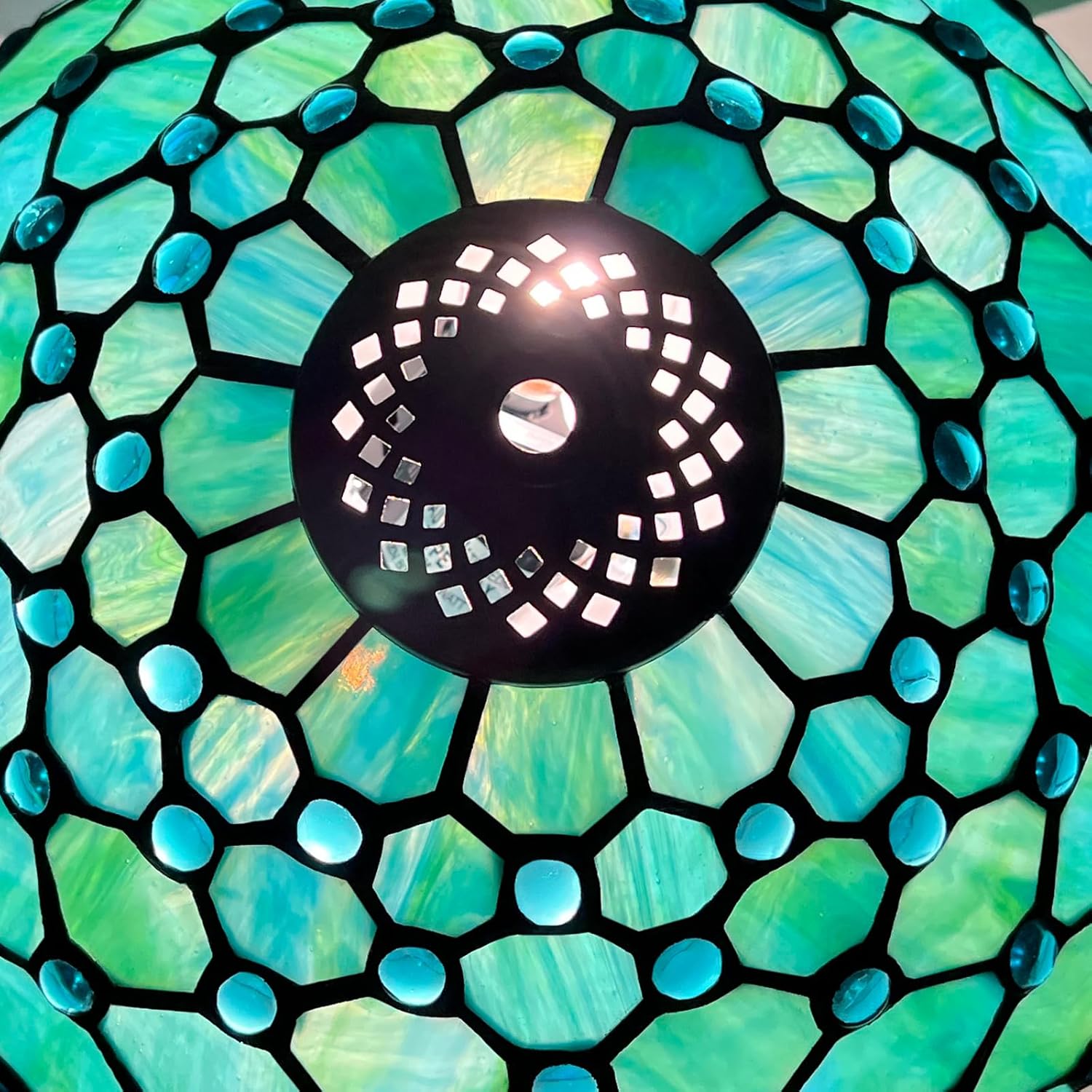 Capulina Tiffany Lamp Shade 12 Inches Wide Accessories Replacement Seagrass Blue Beads Style Stained Glass Lampshade for Table Lamp