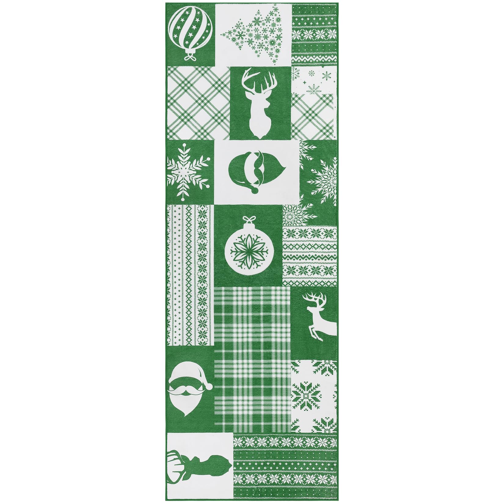 CAROMIO Alfombra de pasillo de Navidad, antideslizante, lavable, alce, Papá Noel, copo de nieve, alfombra de suelo para la entrada, cocina, lavandería, decoración navideña, verde 60 x 230 cm