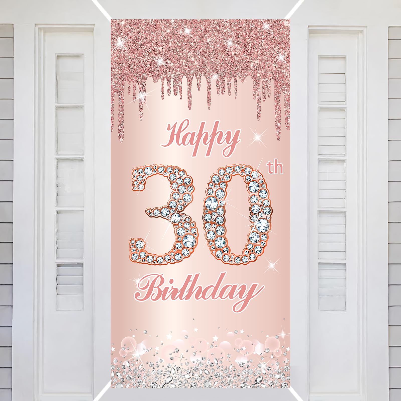 30th Happy Birthday Decorations Door Banner Pink Rose Birthday Banner for Party Backdrop for Women Door Cover Party Decoration Supplies Poster