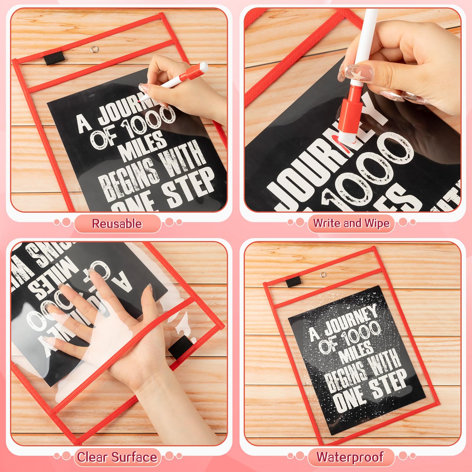 Seajan 120 fundas de plástico transparentes de borrado en seco para papel de 35,5 x 25,4 cm, reutilizables, soporte de trabajo, soportes para boletos, organizador de pedidos, suministros para
