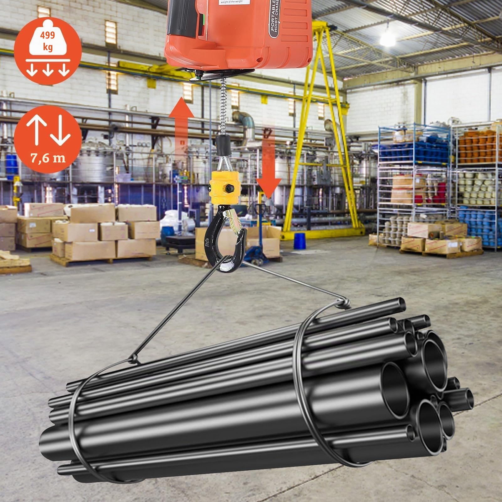 Verricello Elettrico a Fune, Paranchi Elettronici a Fune 500 Kg/1100 Lb con Telecomando Wireless Protezione Sovraccarico 7,6 M/25 Piedi Altezza di Sollevamento Massima