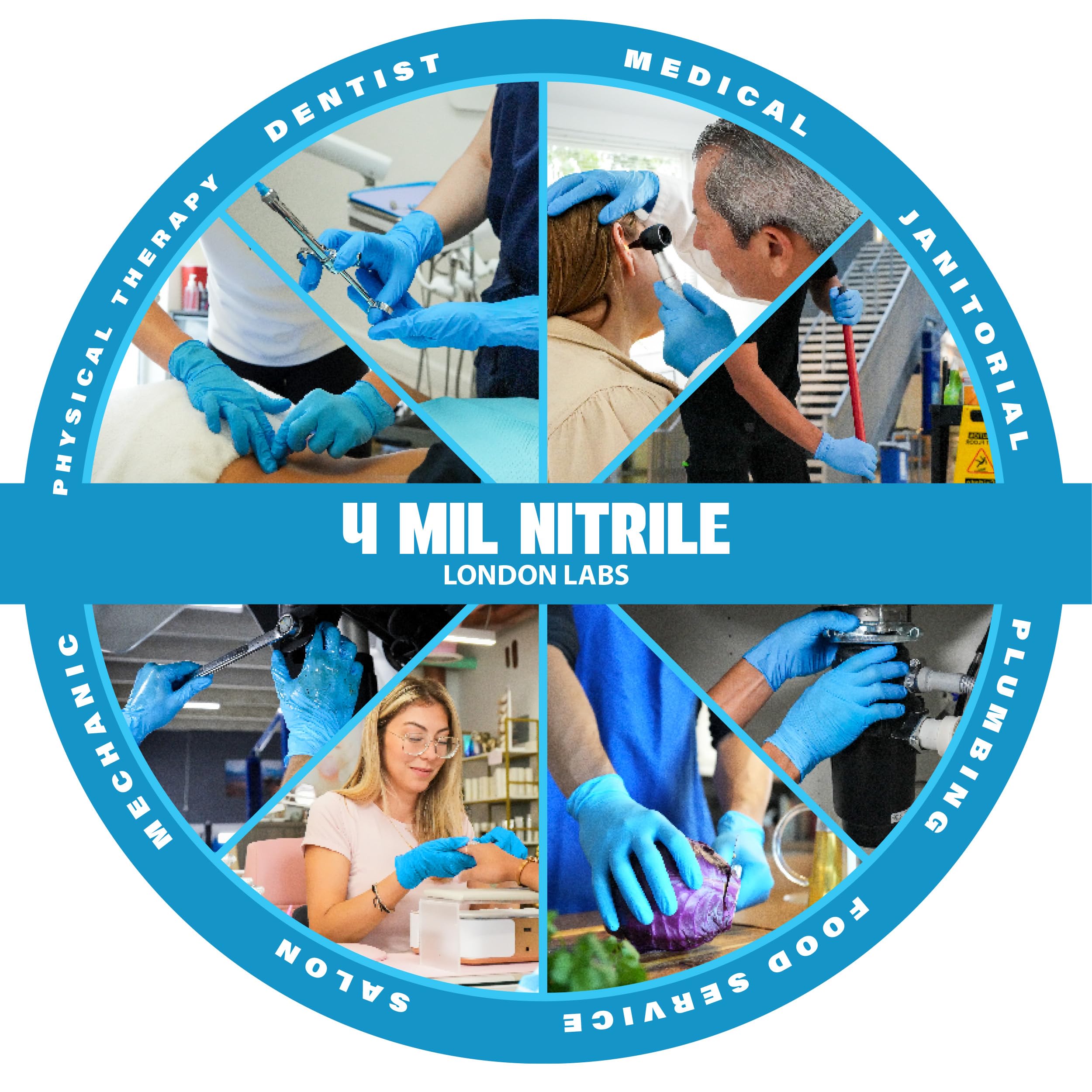London Labs Synsafe - Guanti da esame in nitrile blu, usa e getta, senza lattice e senza polvere, extra resistenti, kit di primo soccorso, medici, EMT, pulizia, cucina, confezione da 1000 ct