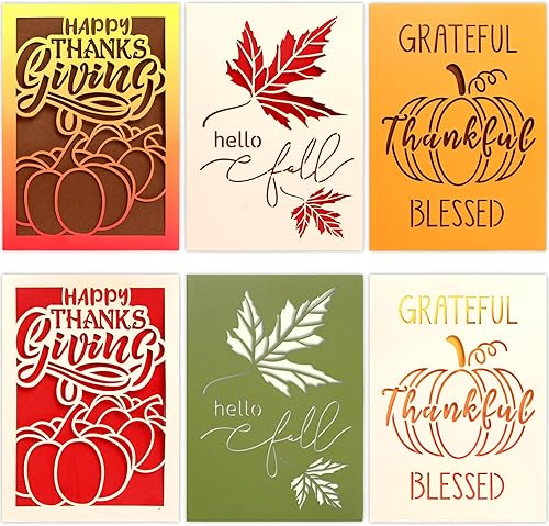 Thanksgiving Cards with Envelopes Die Cut Design 12 PCS Happy Thanksgiving Greeting Cards Bulk Fall Cards Assortment 5” x 7”